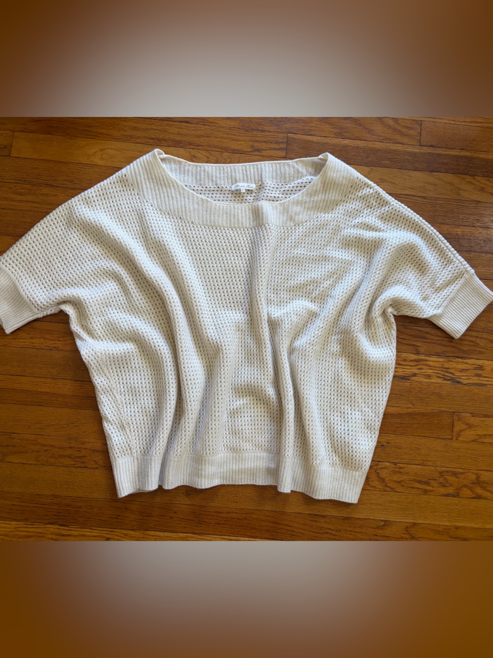 MINNIE ROSE EUC Cream Short Dolman Sleeve Knit Sweater Caftan M L Cashmere - Picture 1 of 5